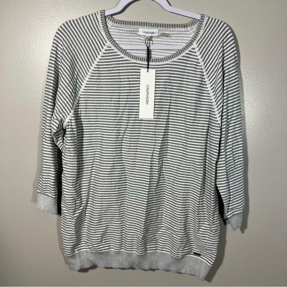 NWT Calvin KleinThree Quarter Sleeve Striped Sweater